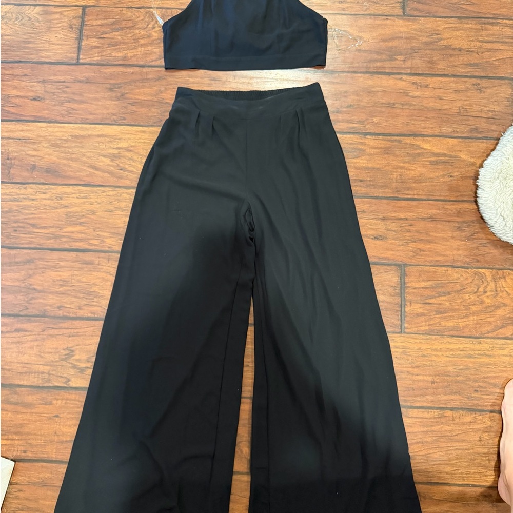 Elegant Black Wide-Leg with crop top outfit Women's